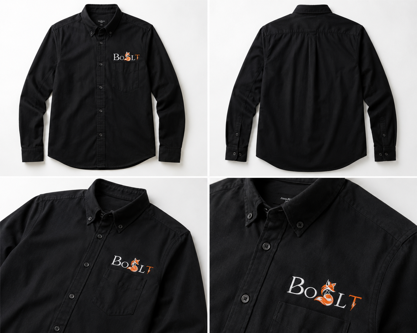 BOOLT Premium Cotton Button Shirt – Black with Fox Logo