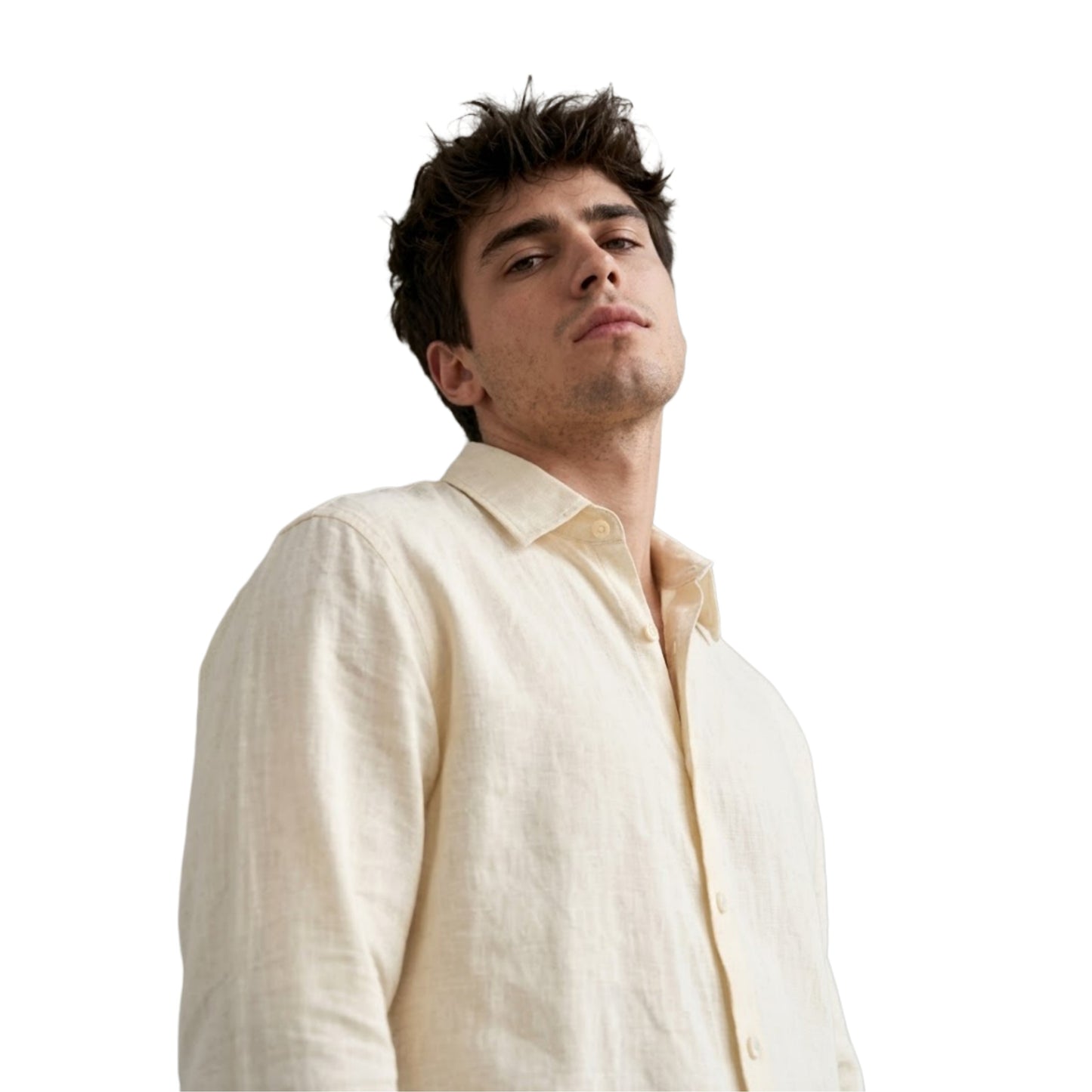 Effortless Elegance: Men’s Premium Linen Button-Down Shirt in Buttercream