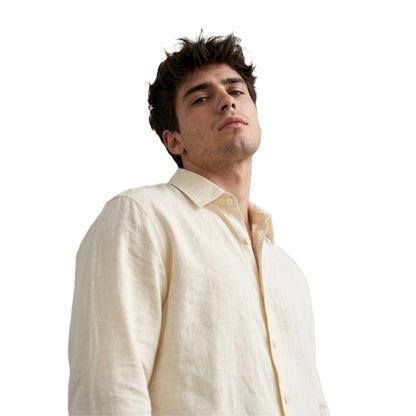 Effortless Elegance: Men’s Premium Linen Button-Down Shirt in Buttercream