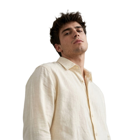 Effortless Elegance: Men’s Premium Linen Button-Down Shirt in Buttercream