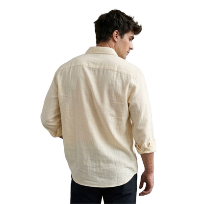 Effortless Elegance: Men’s Premium Linen Button-Down Shirt in Buttercream
