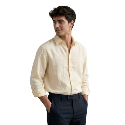 Effortless Elegance: Men’s Premium Linen Button-Down Shirt in Buttercream