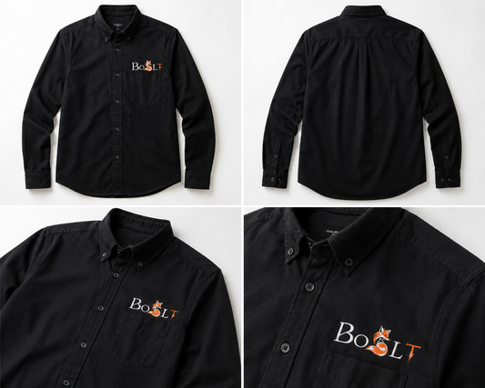 BOOLT Premium Cotton Button Shirt – Black with Fox Logo
